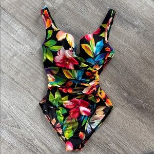 Miracle Suit Rainbow brights Escape Floral One Piece Swimsuit Womens 10 Rouching